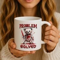 Problem Solved Funny Teddy Bear Halloween Coffee Mug thumb 3