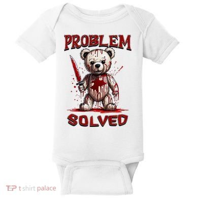 Problem Solved Funny Teddy Bear Halloween Baby Bodysuit
