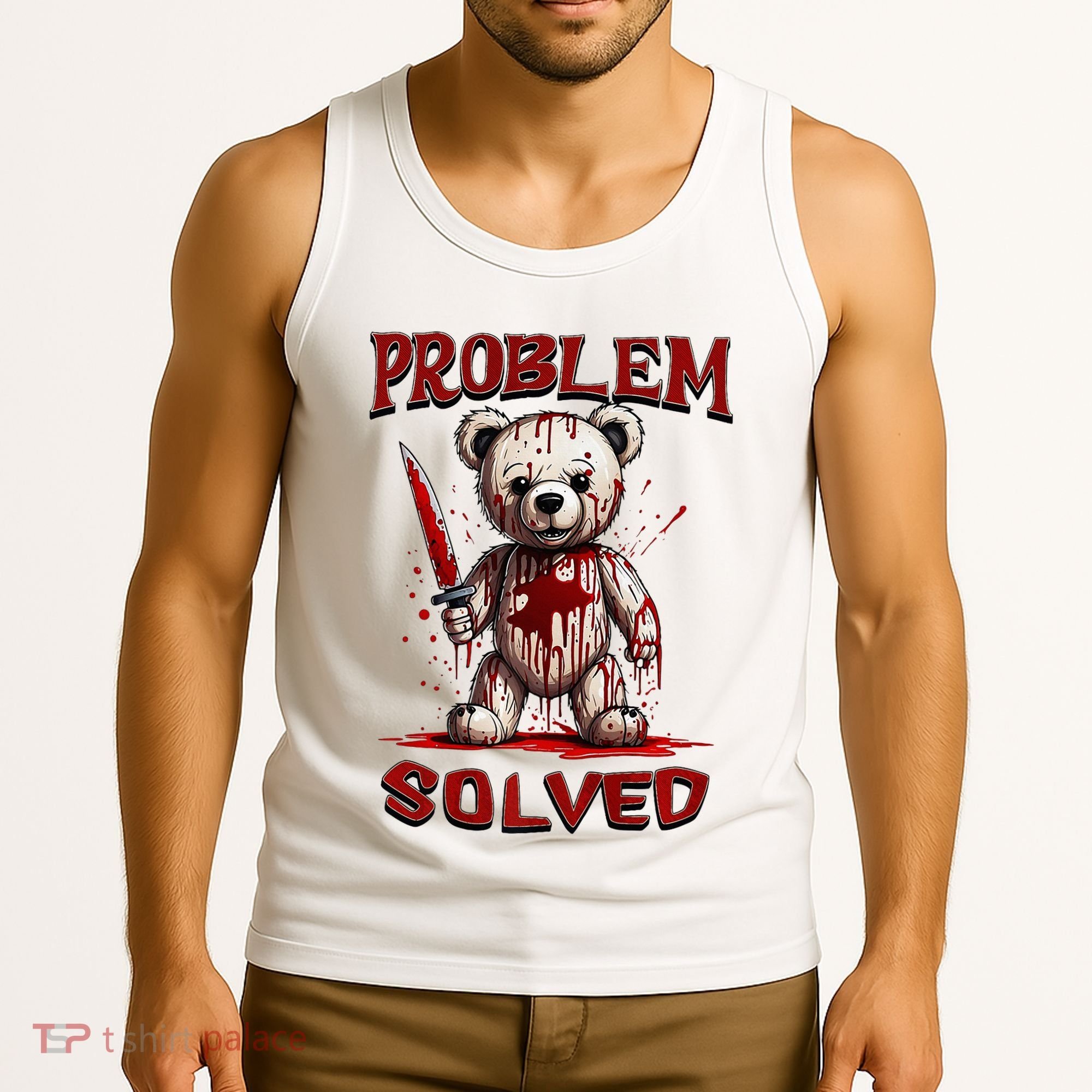 Problem Solved Funny Teddy Bear Halloween Tank Top