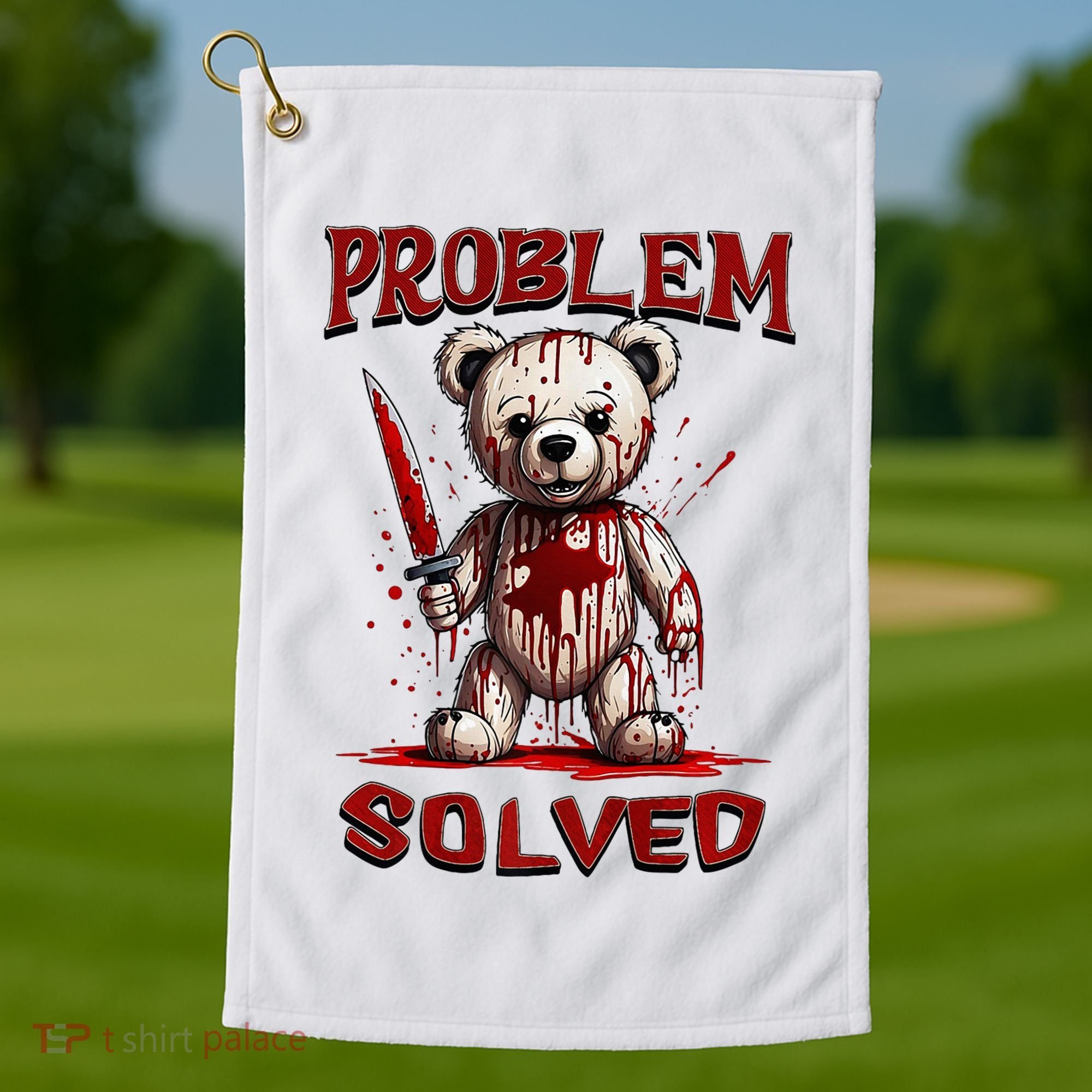 Problem Solved Funny Teddy Bear Halloween Golf Towel