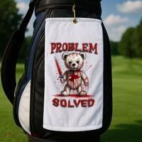 Problem Solved Funny Teddy Bear Halloween Golf Towel thumb 2