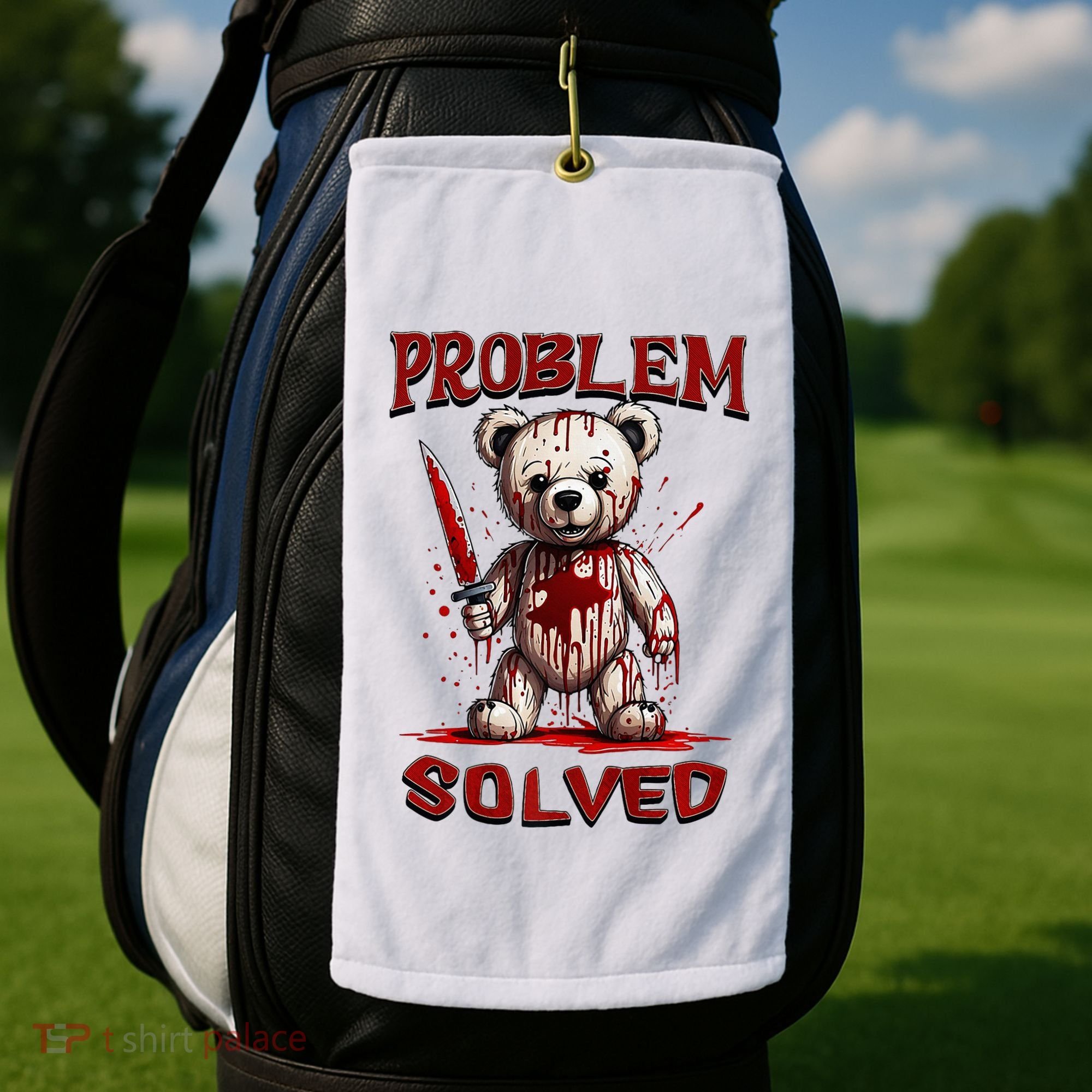 Problem Solved Funny Teddy Bear Halloween Golf Towel