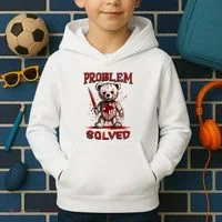 Problem Solved Funny Teddy Bear Halloween Kids Hoodie thumb 2