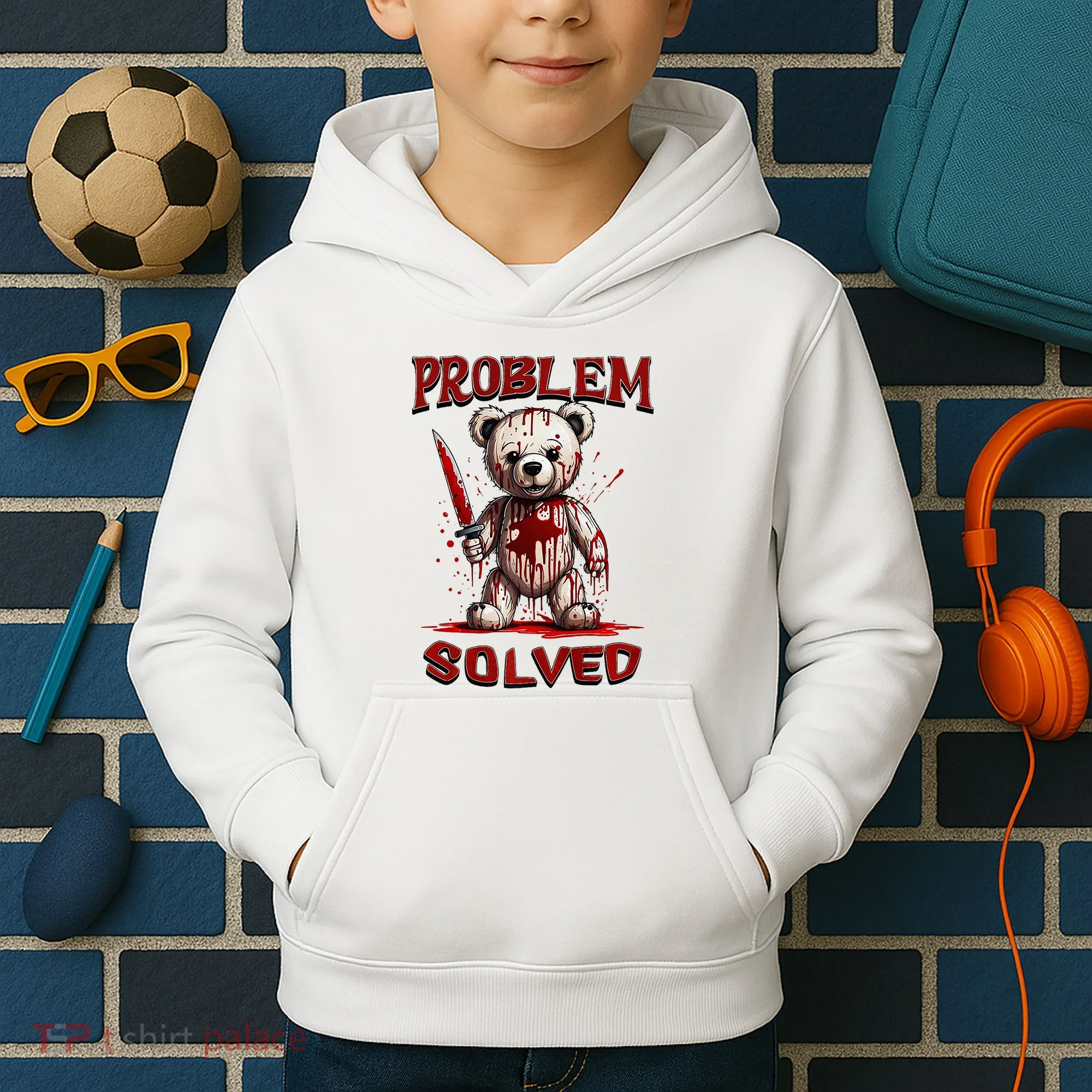 Problem Solved Funny Teddy Bear Halloween Kids Hoodie