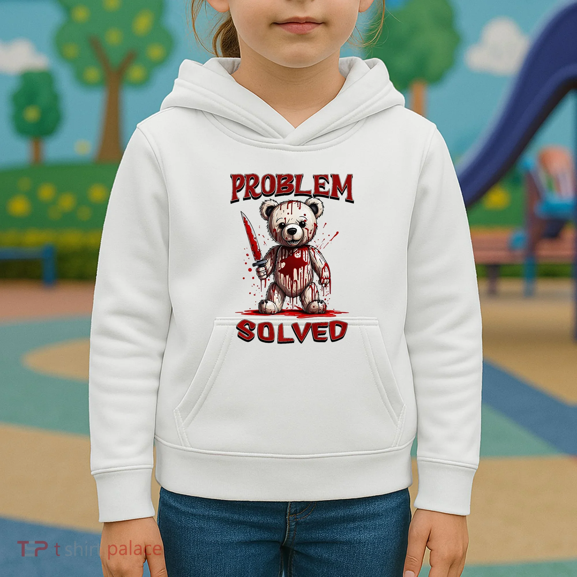 Problem Solved Funny Teddy Bear Halloween Kids Hoodie