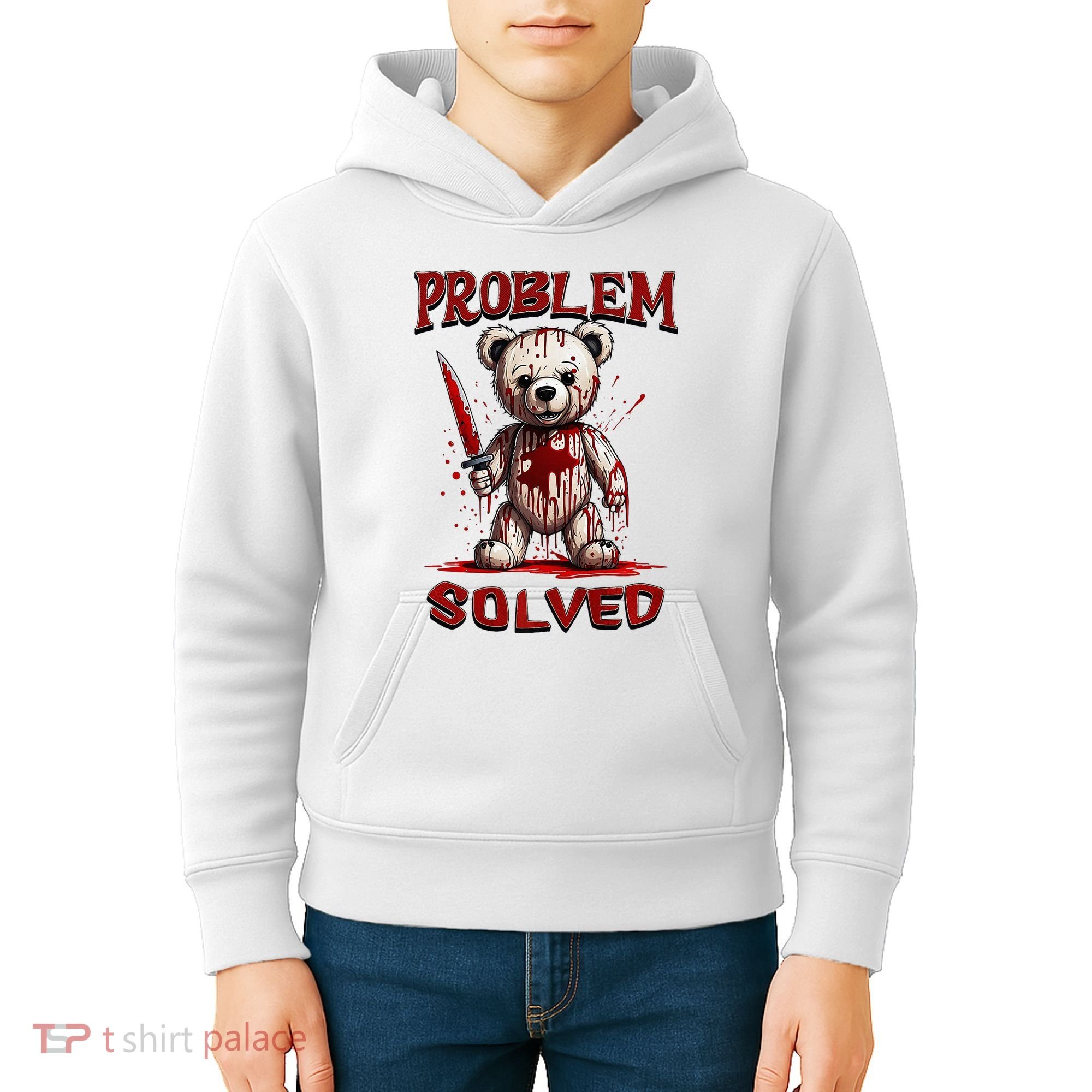 Problem Solved Funny Teddy Bear Halloween Kids Hoodie