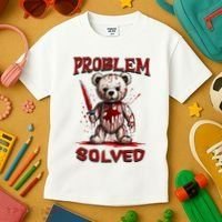 Problem Solved Funny Teddy Bear Halloween Kids T-Shirt thumb 3