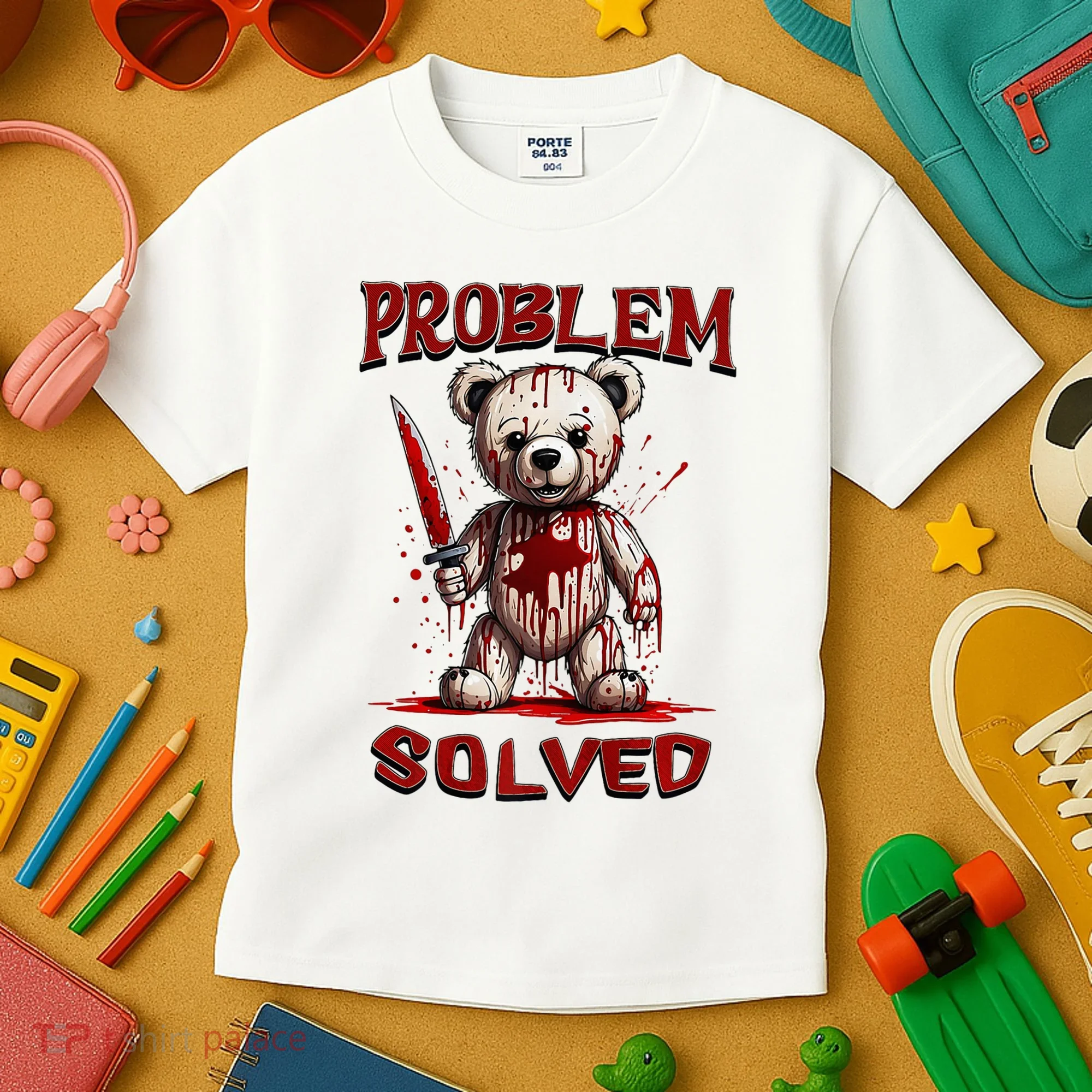 Problem Solved Funny Teddy Bear Halloween Kids T-Shirt