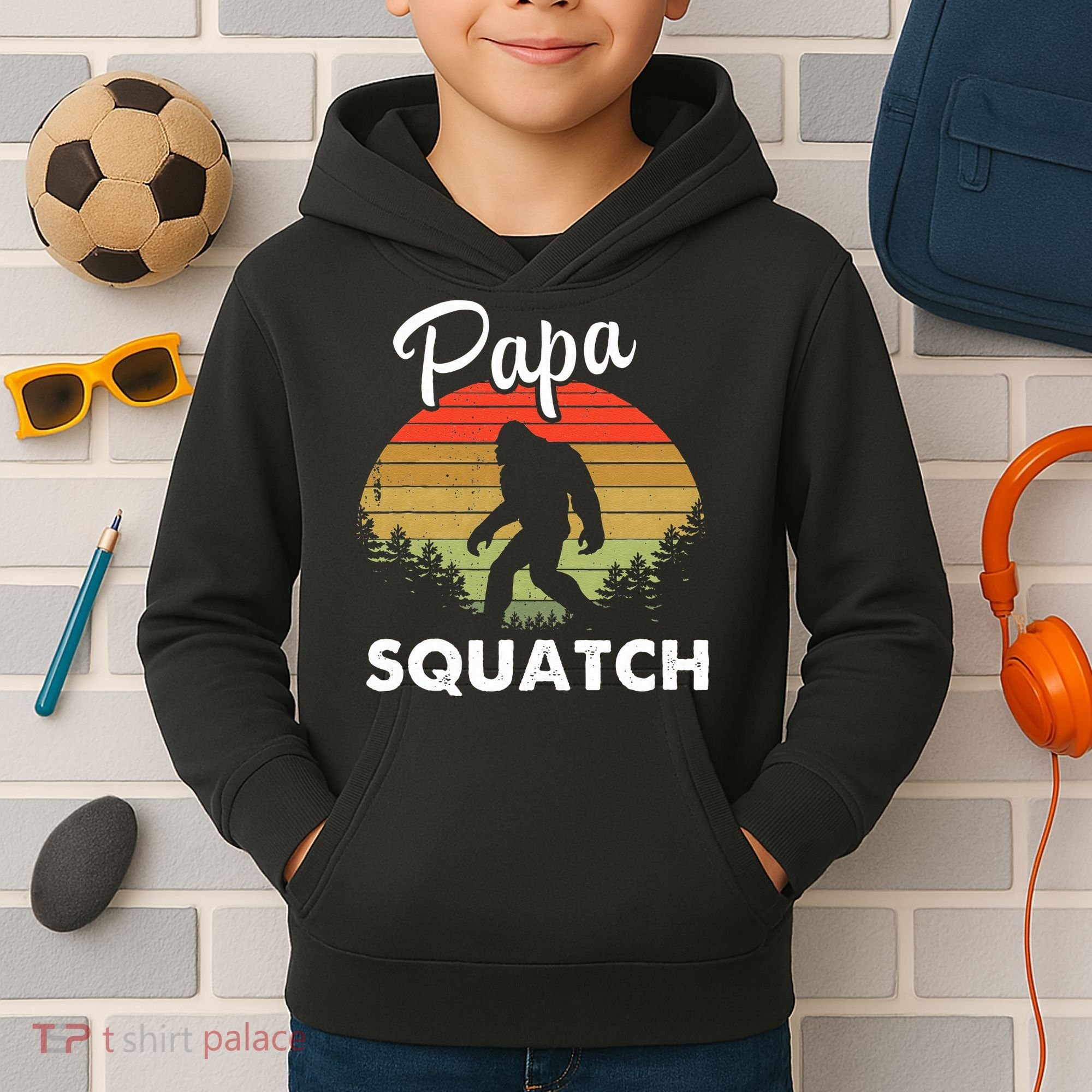 Papa Squatch Funny Bigfoot Camping Hiking Outdoor Father Day Kids Hoodie