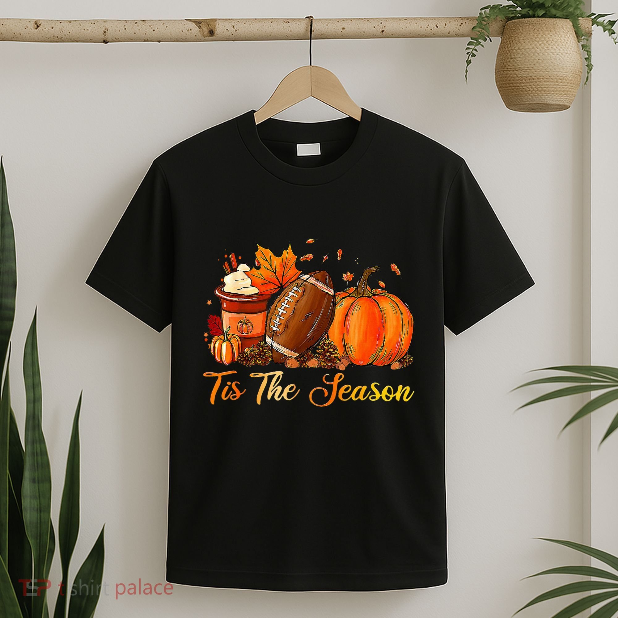 Pumpkin Spice Football Tis The Season Fall Thanksgiving T-Shirt