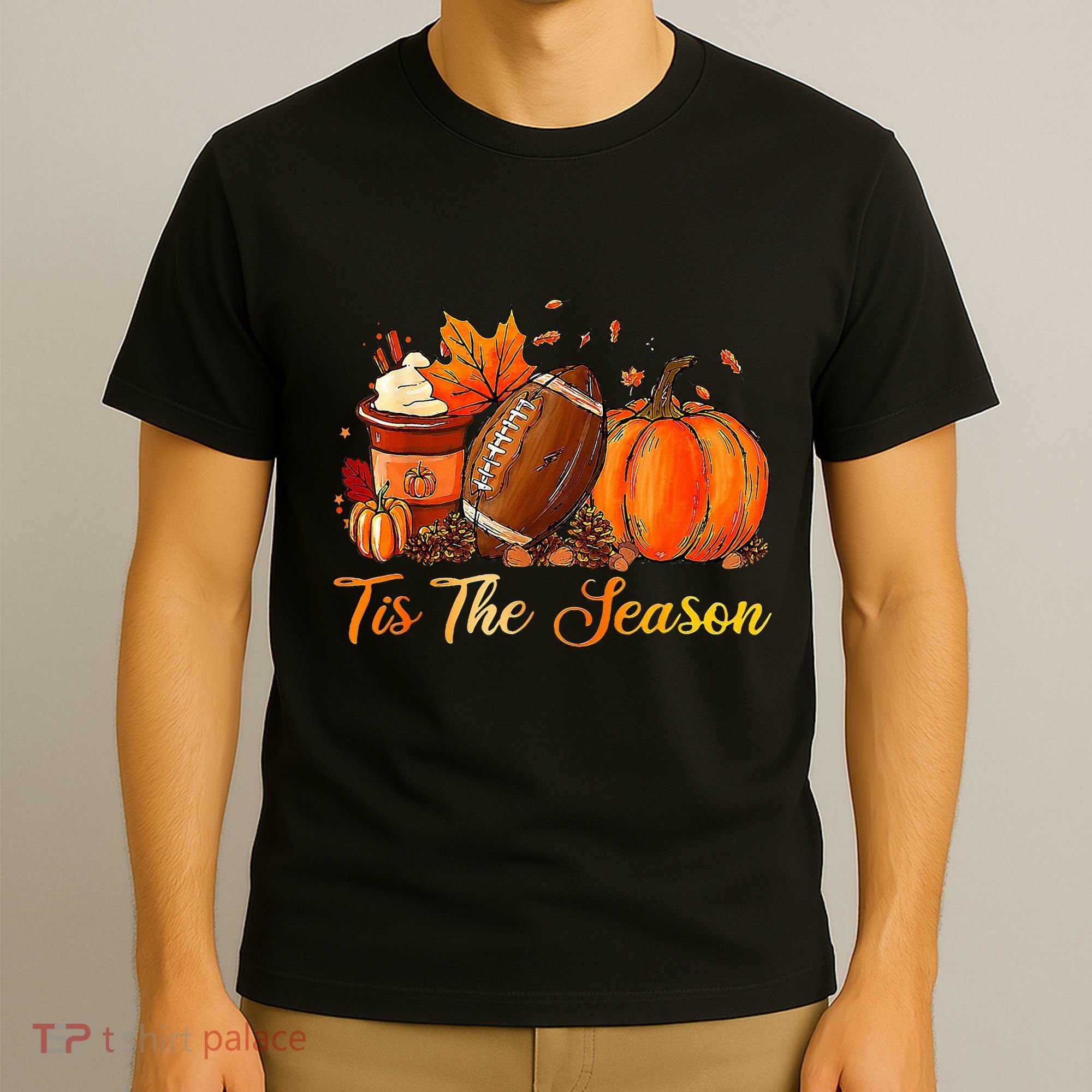 Pumpkin Spice Football Tis The Season Fall Thanksgiving T-Shirt