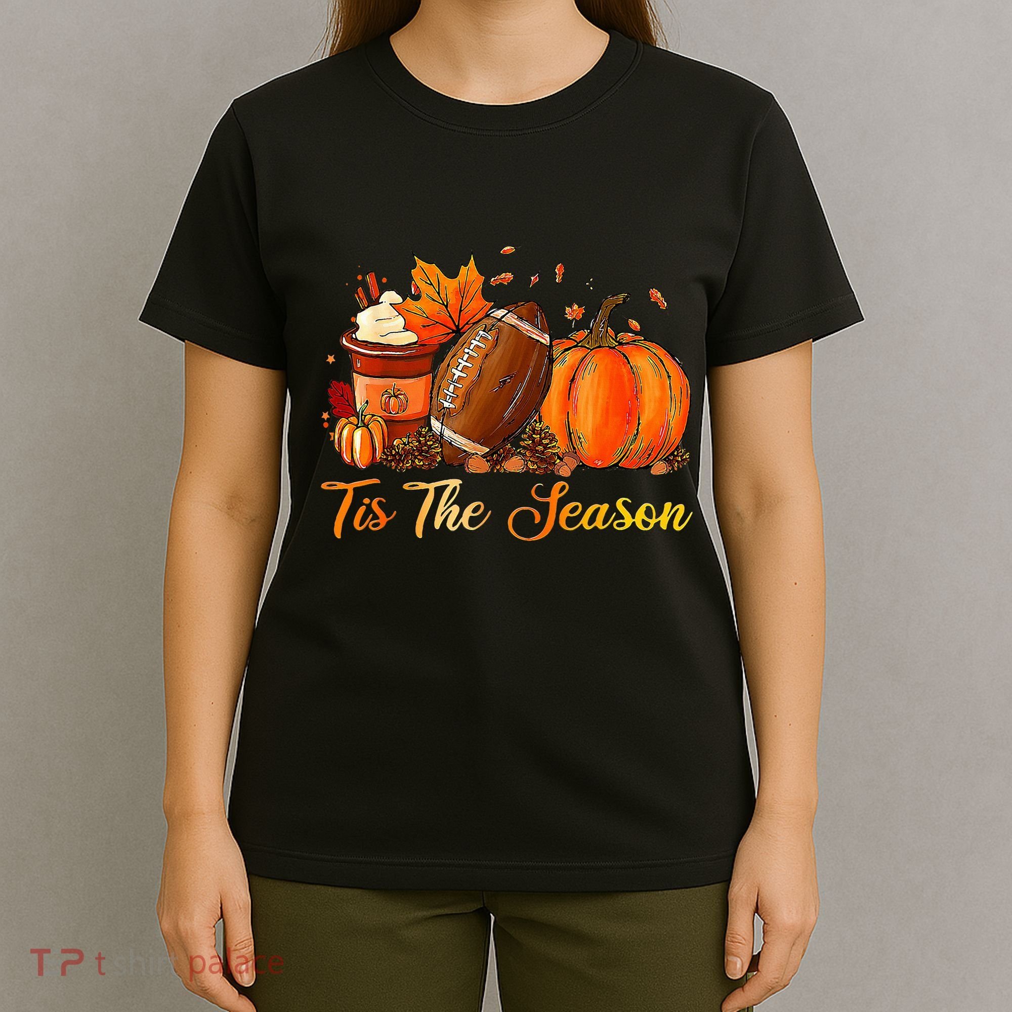 Pumpkin Spice Football Tis The Season Fall Thanksgiving T-Shirt