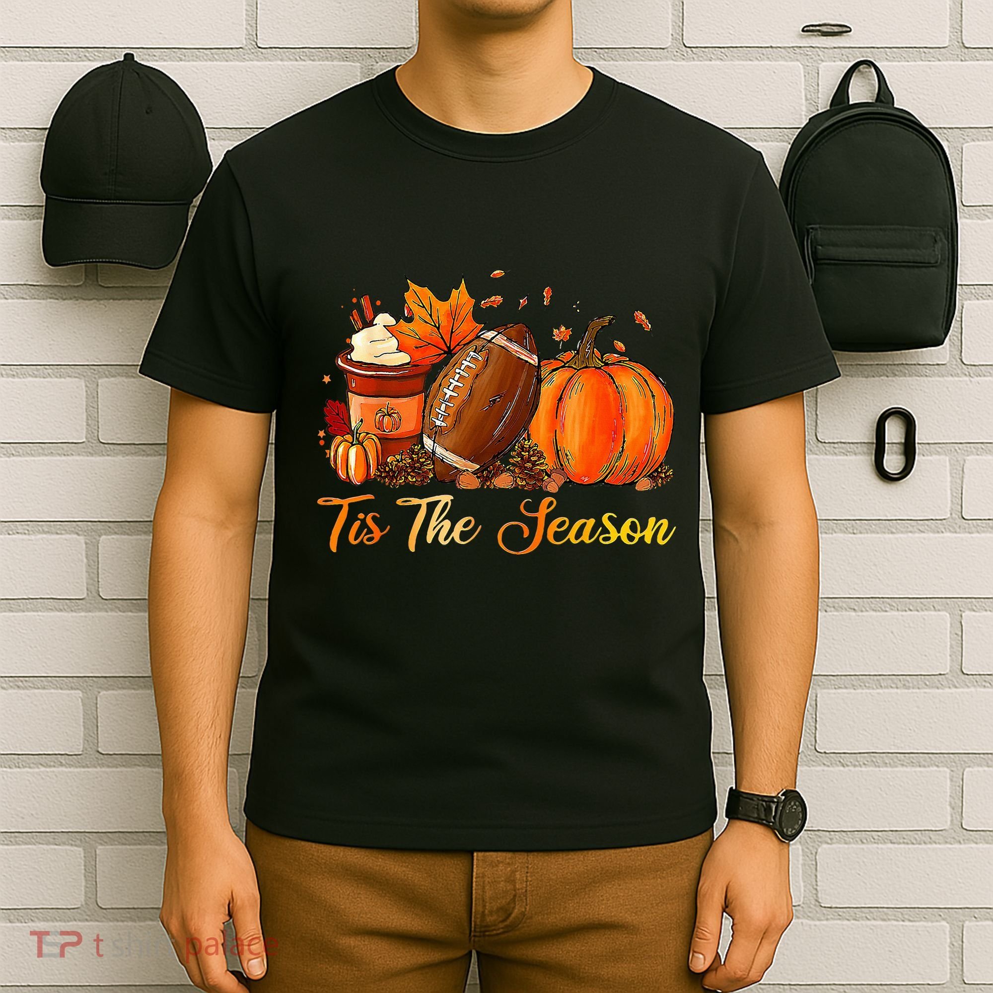 Pumpkin Spice Football Tis The Season Fall Thanksgiving T-Shirt