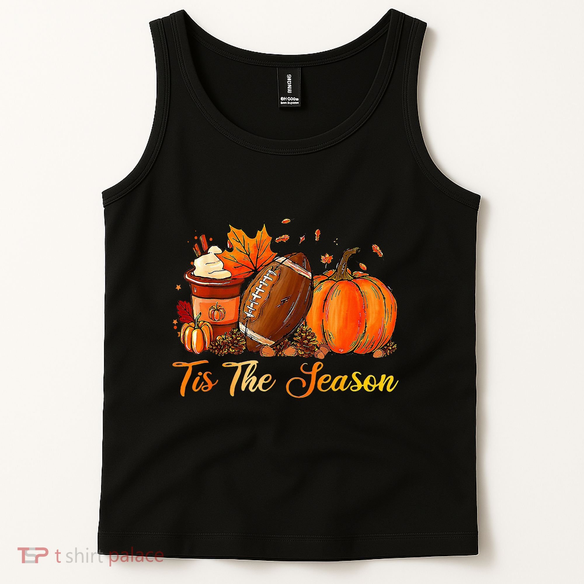 Pumpkin Spice Football Tis The Season Fall Thanksgiving Tank Top