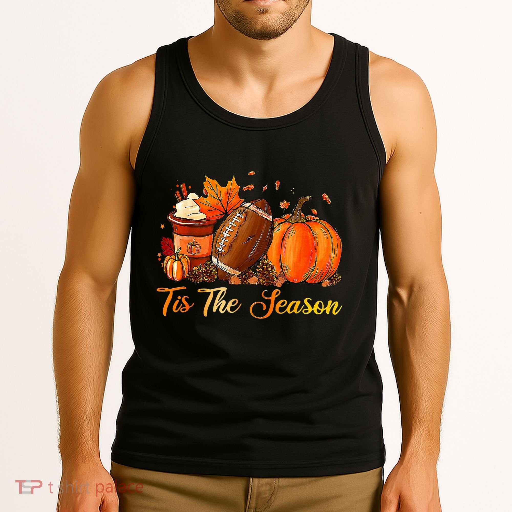 Pumpkin Spice Football Tis The Season Fall Thanksgiving Tank Top