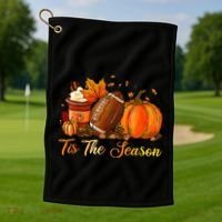 Pumpkin Spice Football Tis The Season Fall Thanksgiving Golf Towel thumb 1