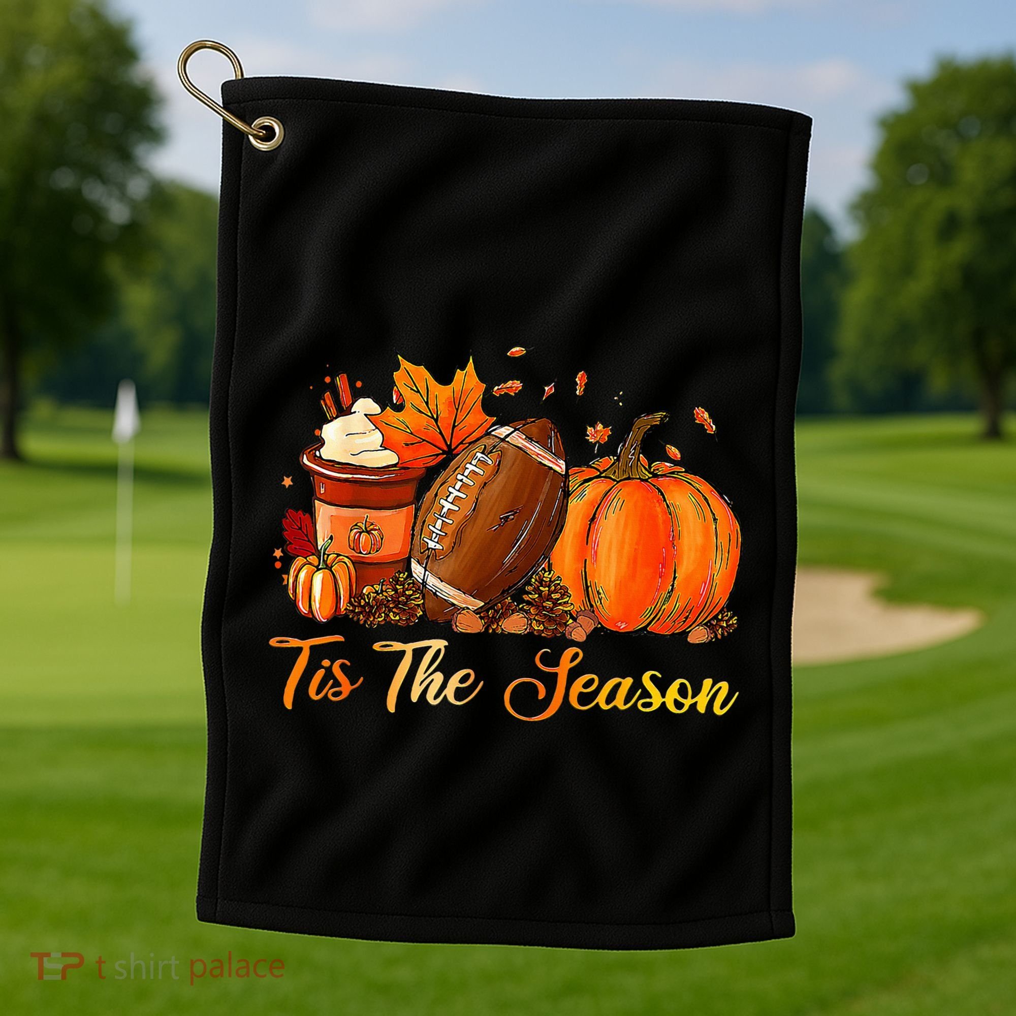 Pumpkin Spice Football Tis The Season Fall Thanksgiving Golf Towel
