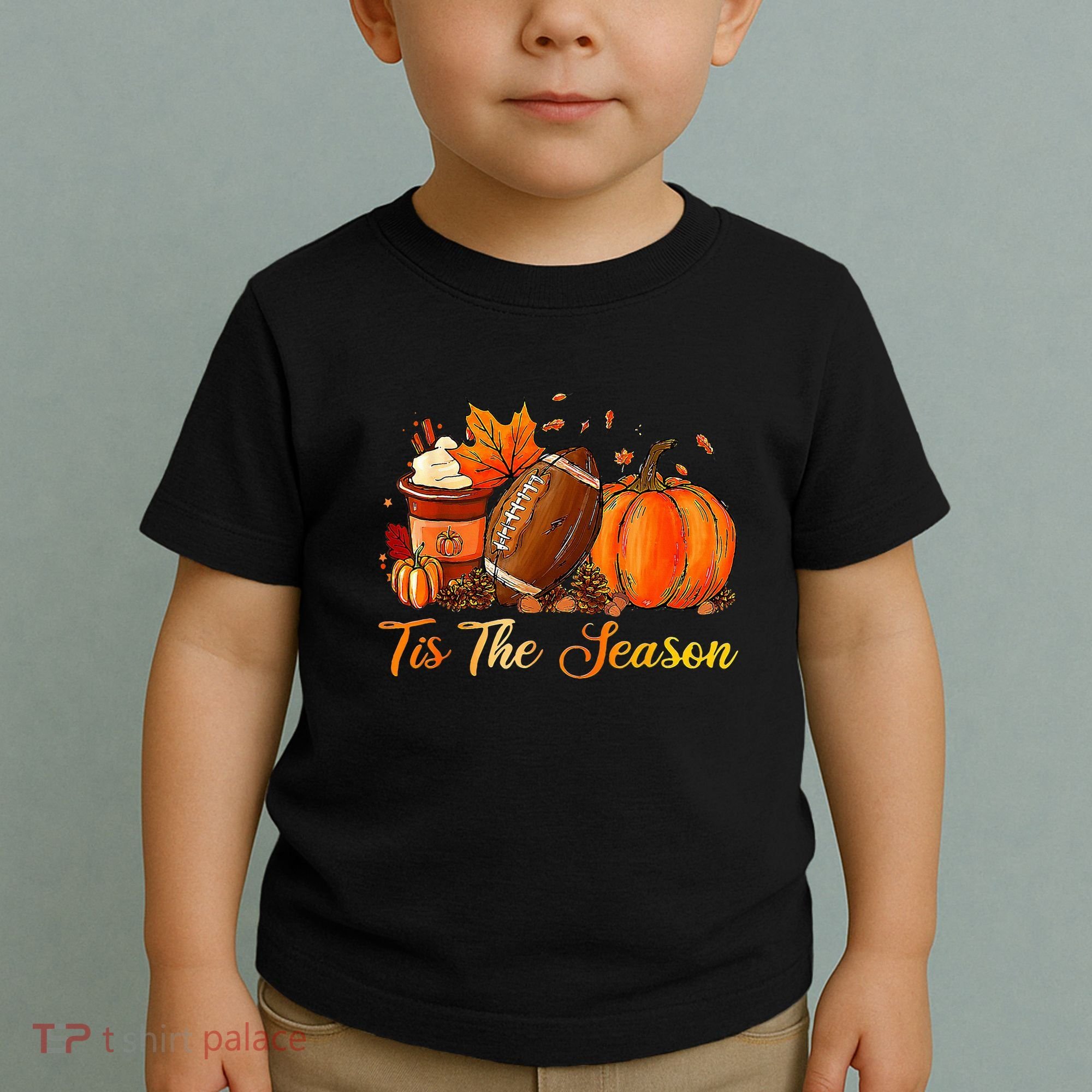 Pumpkin Spice Football Tis The Season Fall Thanksgiving Toddler T-Shirt