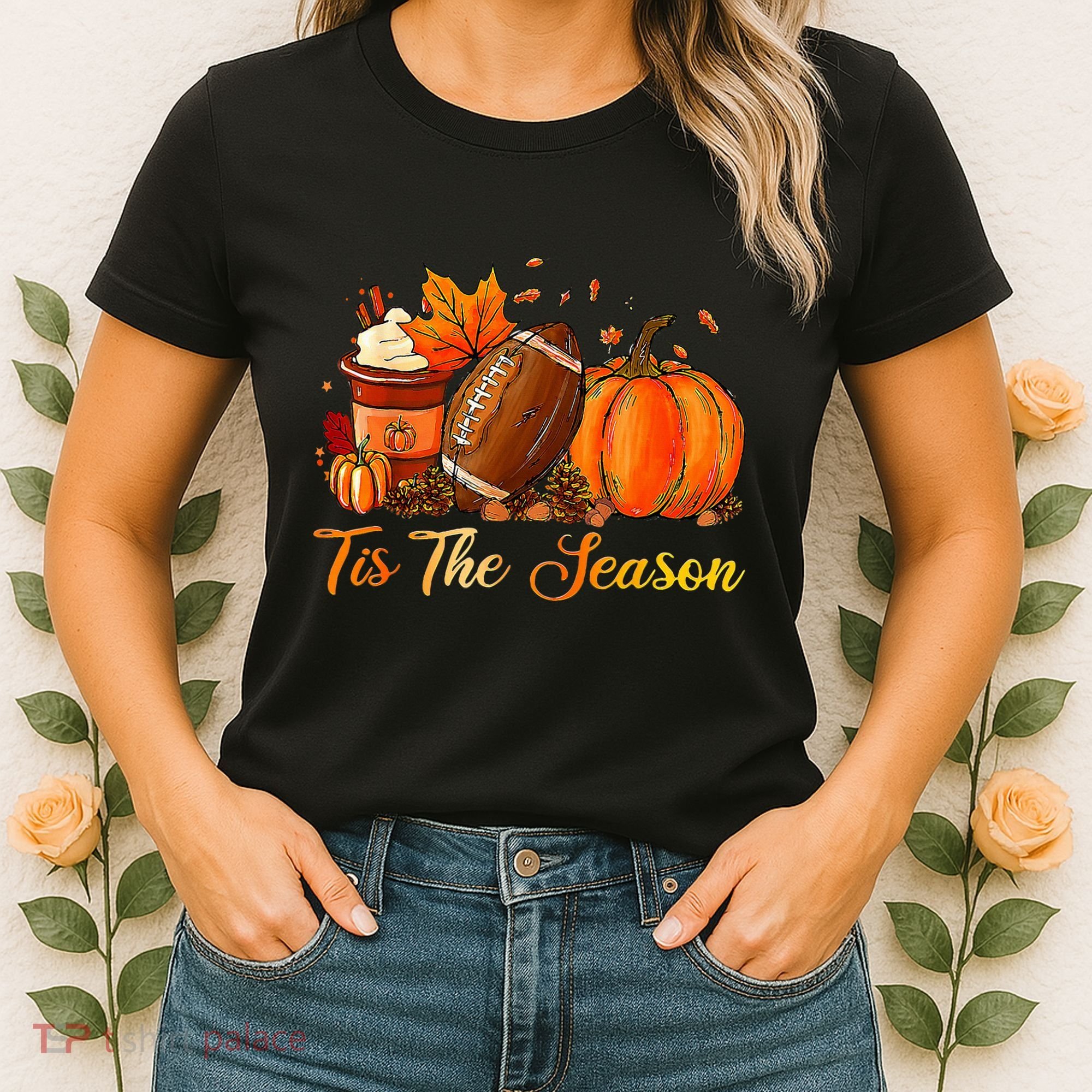 Pumpkin Spice Football Tis The Season Fall Thanksgiving Women's T-Shirt
