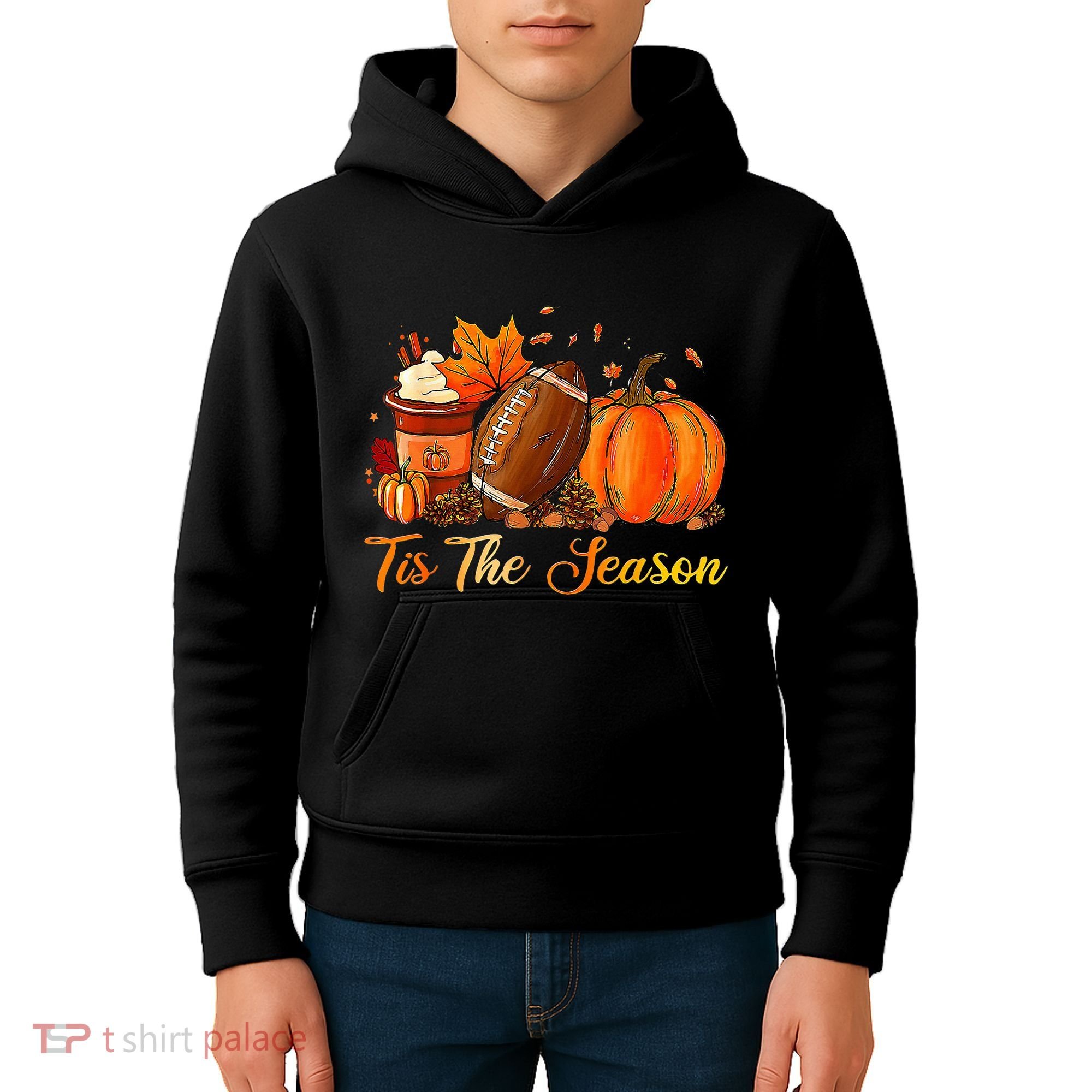 Pumpkin Spice Football Tis The Season Fall Thanksgiving Kids Hoodie