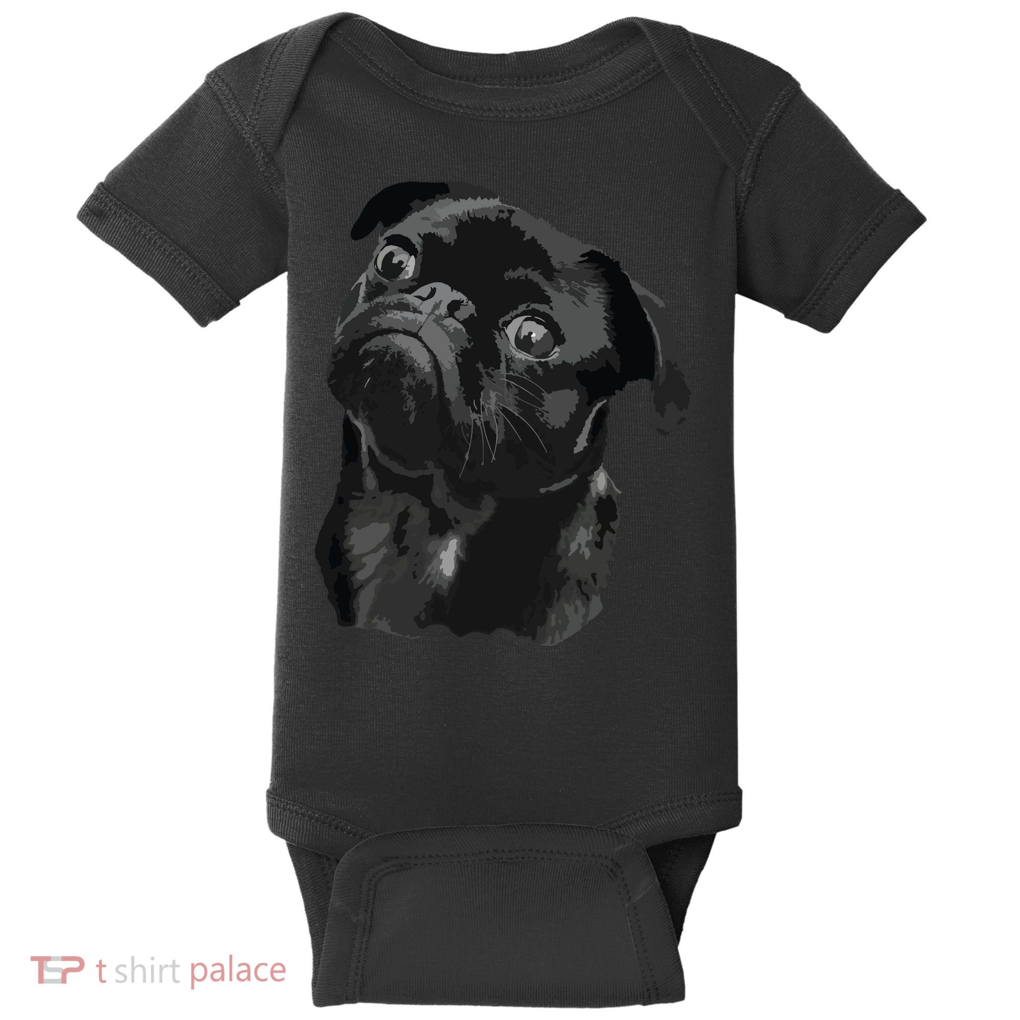 Pug Shirts For Dog Mom Dad Funny Cute Black Pug Baby Bodysuit