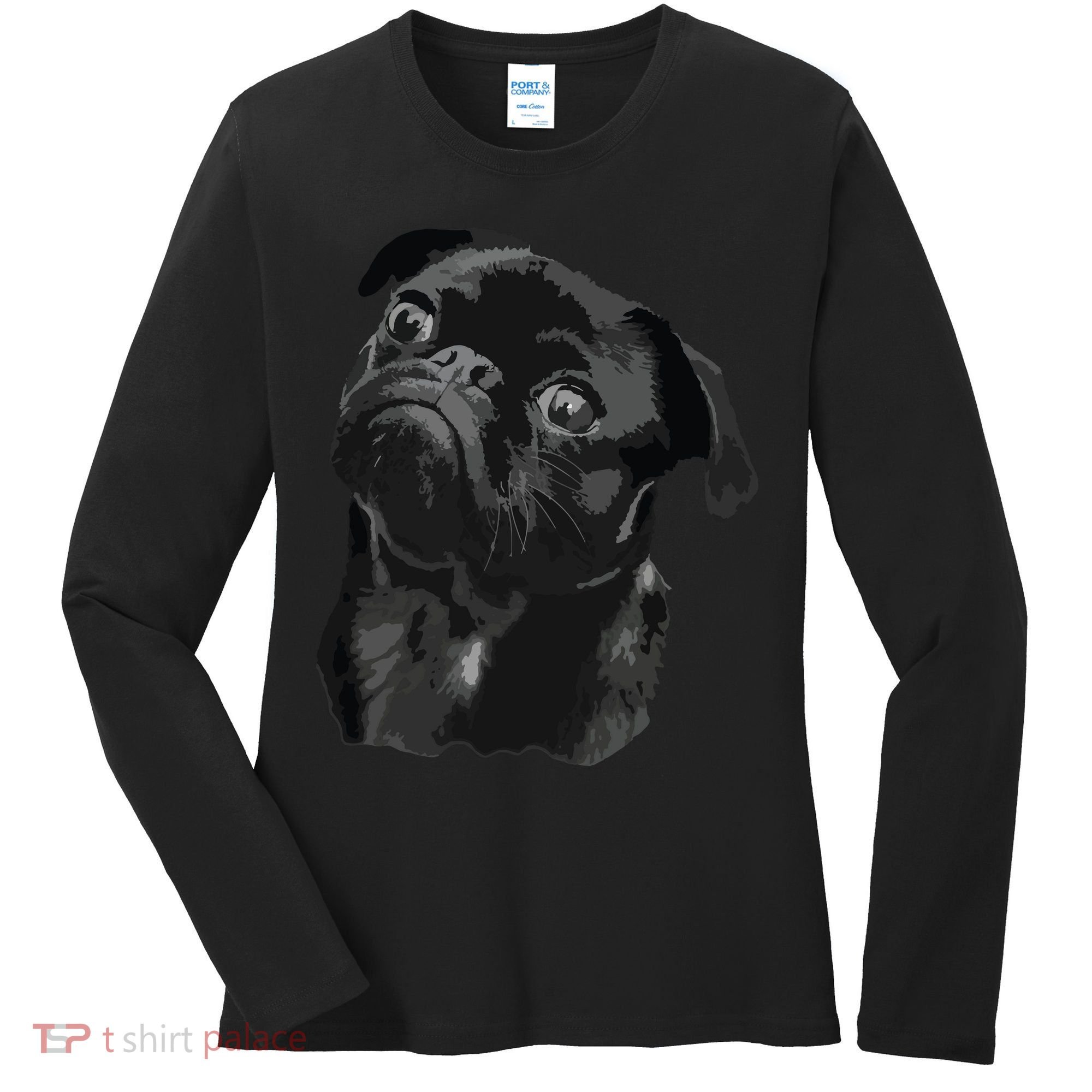 Pug Shirts For Dog Mom Dad Funny Cute Black Pug Women's Long Sleeve Shirt
