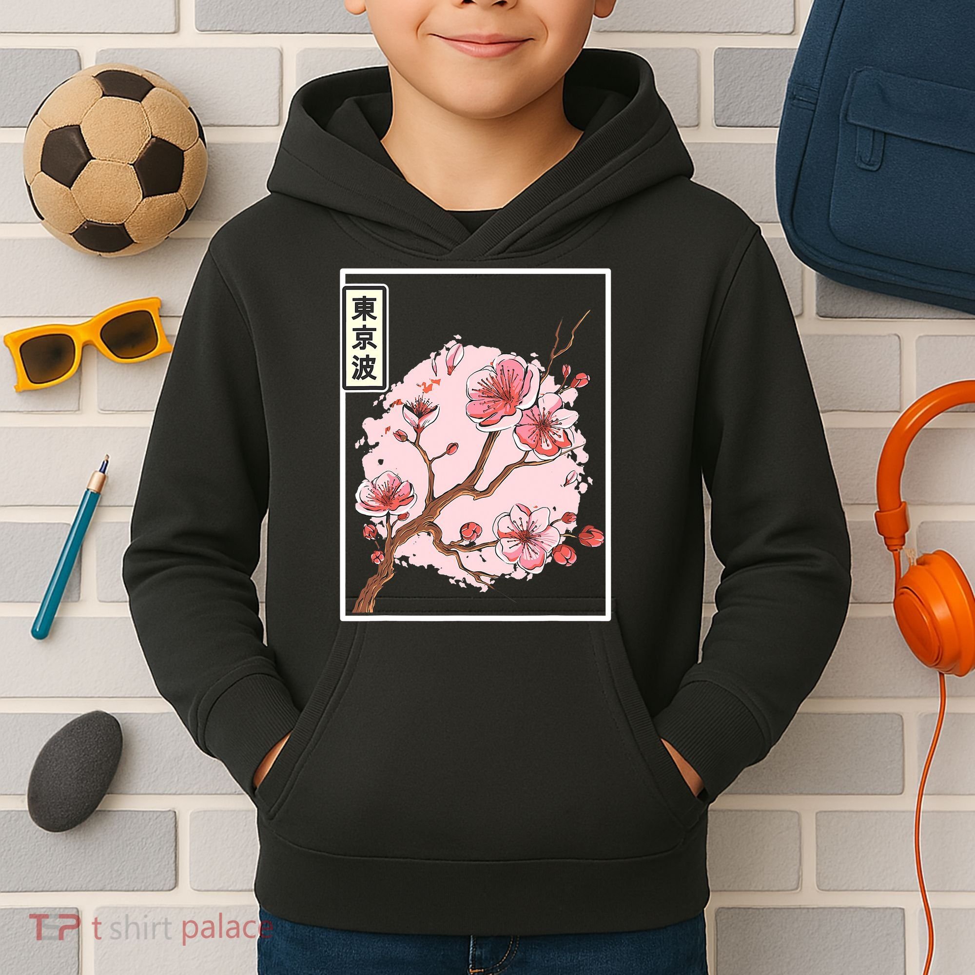Pink Sakura Flowers japanese cherry blossom Kids Hoodie
