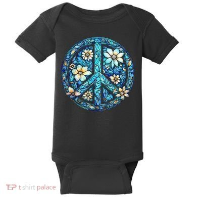 Peace Sign flowers 60's 70s Retro Hippie Baby Bodysuit