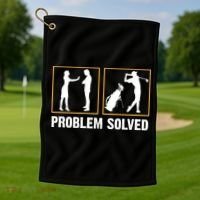 Problem Solved Funny Golfers Gift For Him Golf Towel thumb 1