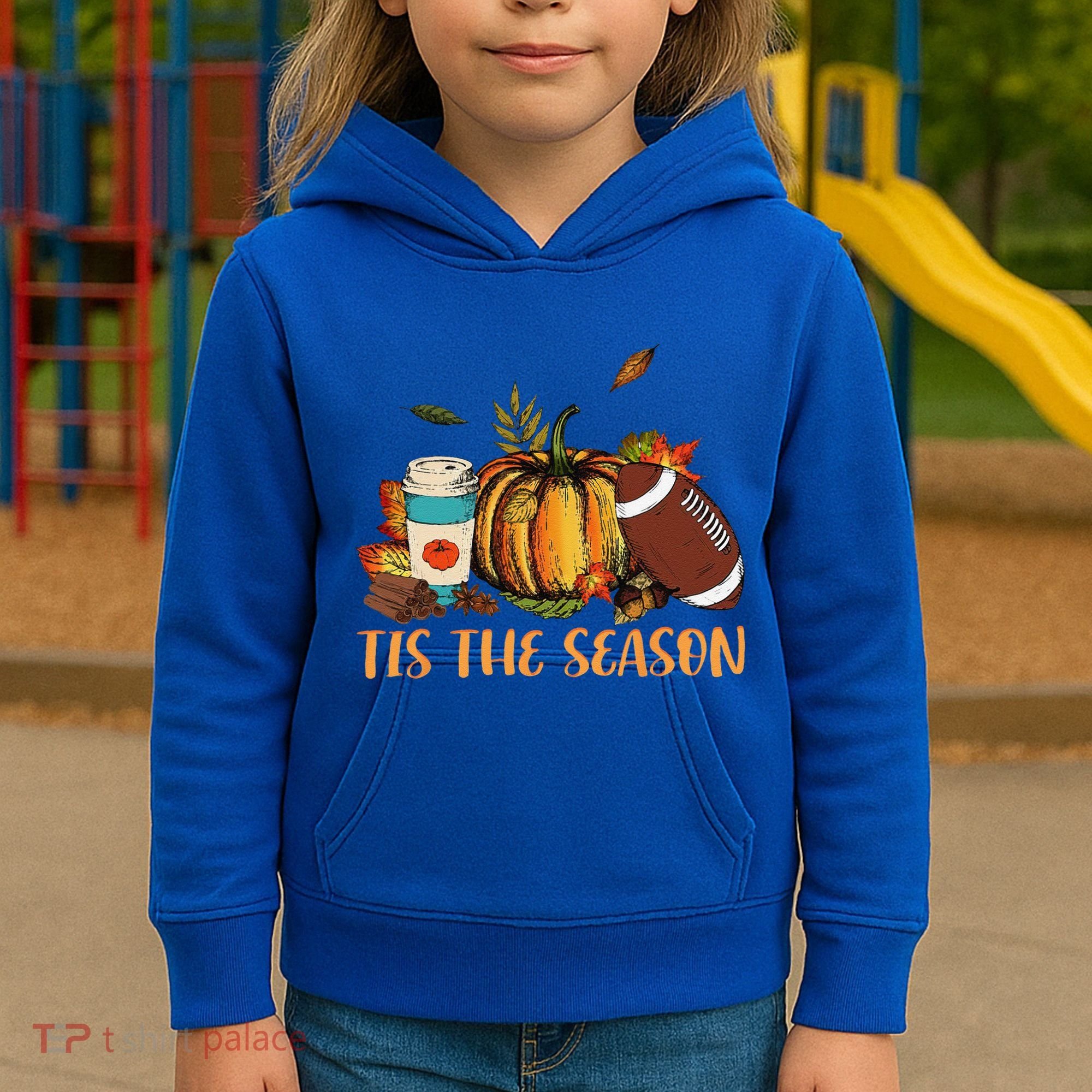 Pumpkin Spice Football Tis The Season Fall Thanksgiving Gift Gift Kids Hoodie