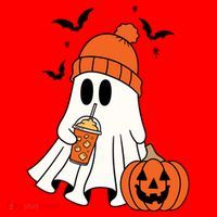 Pumpkin Spice Ghost Spooky Season Santa Hat thumb 1