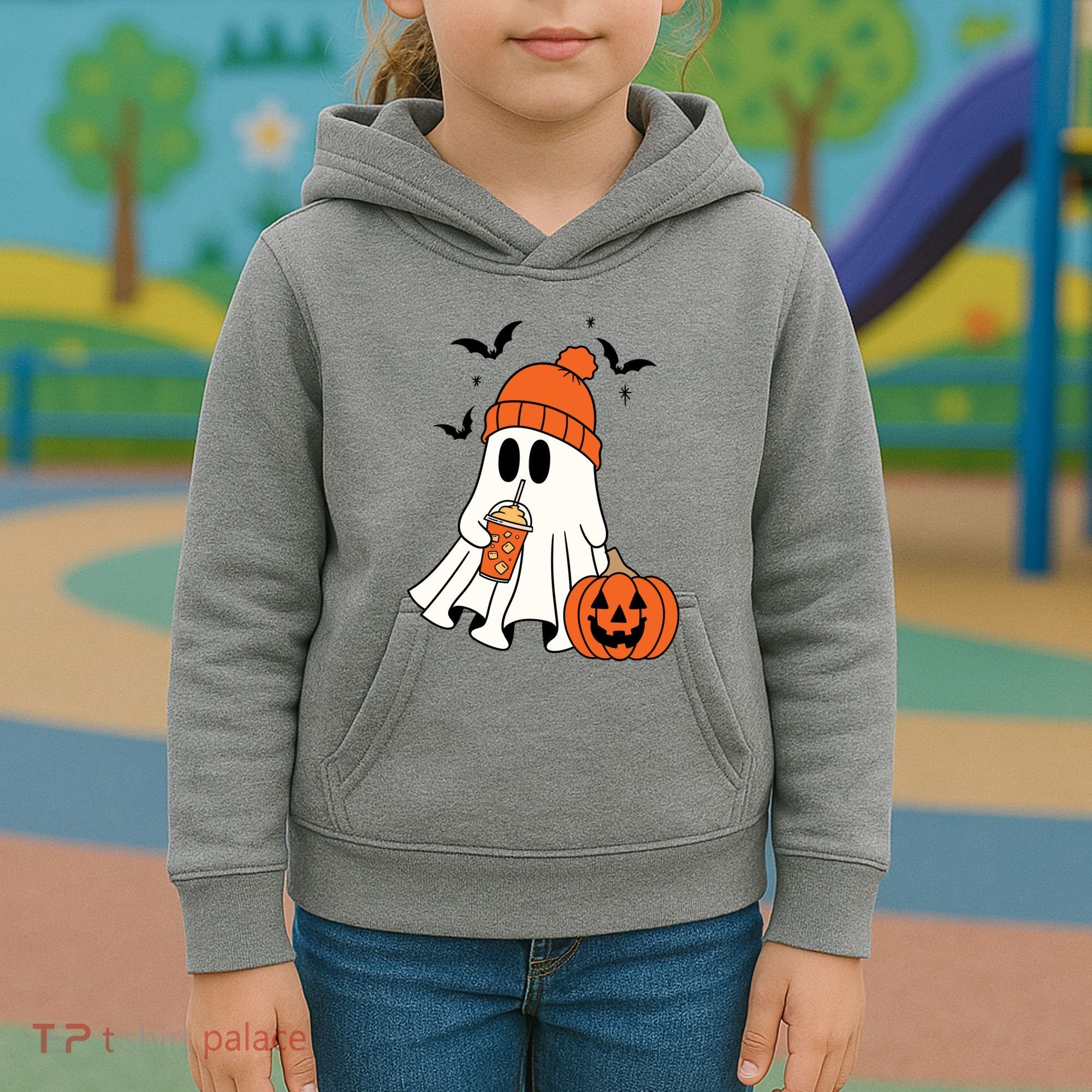 Pumpkin Spice Ghost Spooky Season Kids Hoodie