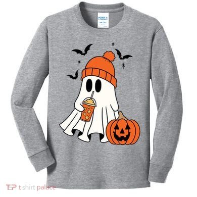 Pumpkin Spice Ghost Spooky Season Kids Long Sleeve Shirt