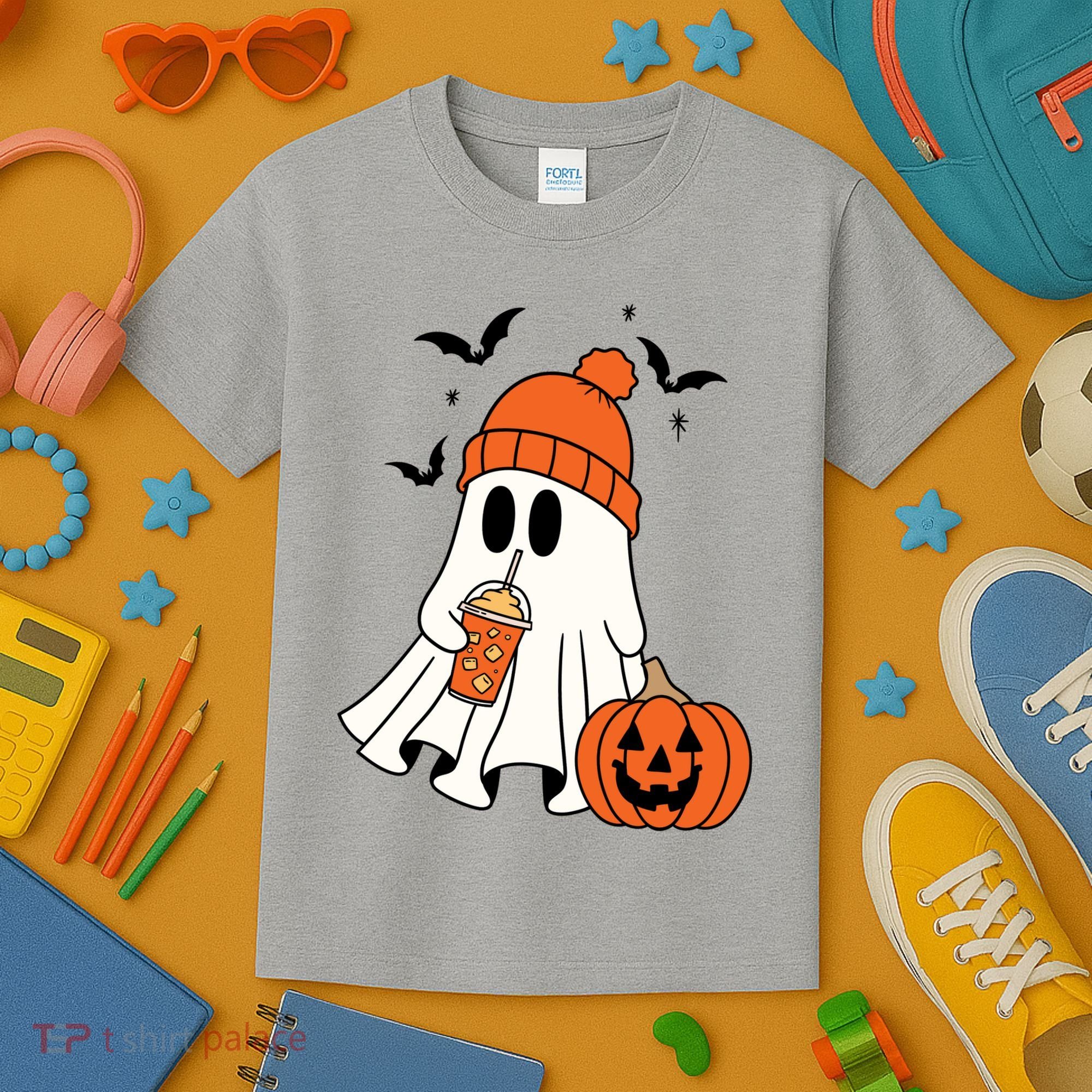 Pumpkin Spice Ghost Spooky Season Kids T-Shirt