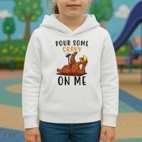 Pour Some Gravy On Me Funny Thanksgiving Turkey Kids Hoodie thumb 3