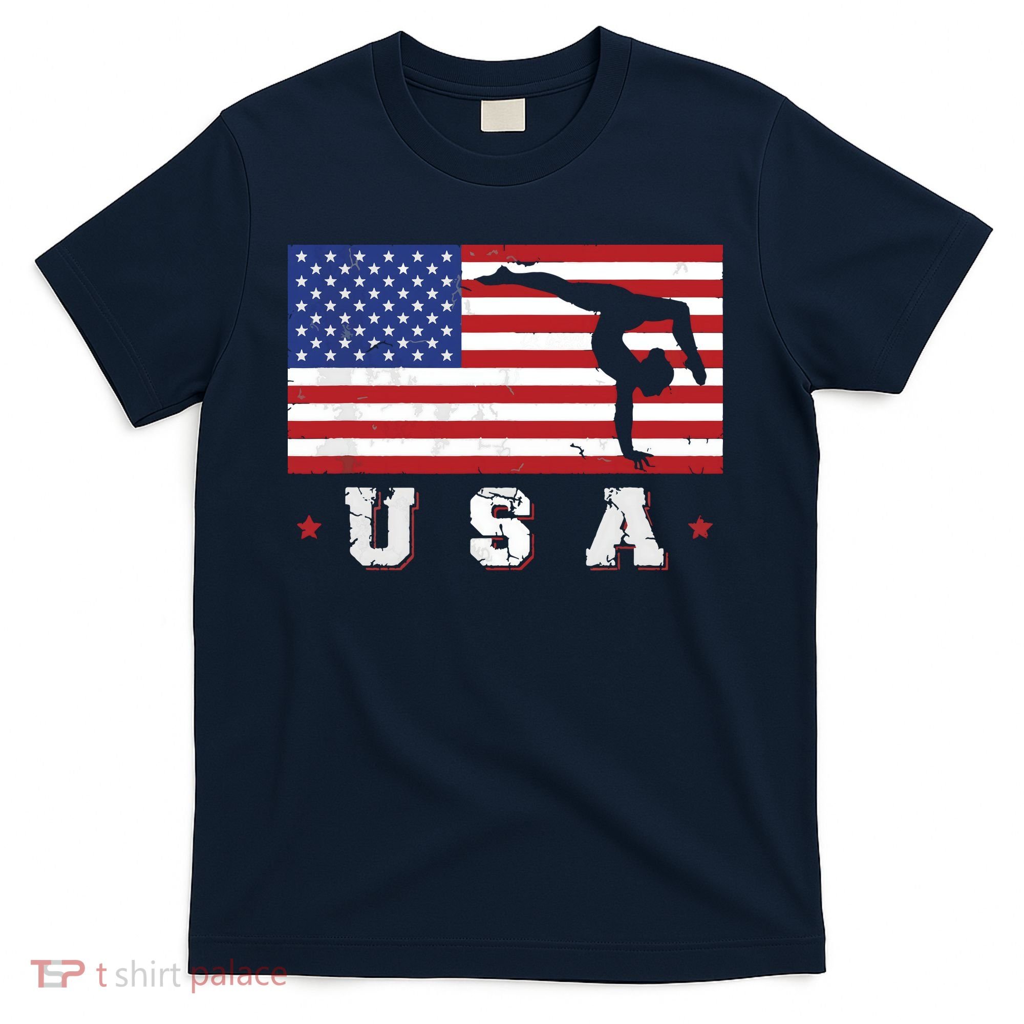 Patriotic Sports Gift American USA Flag Girl Gymnastics T-Shirt