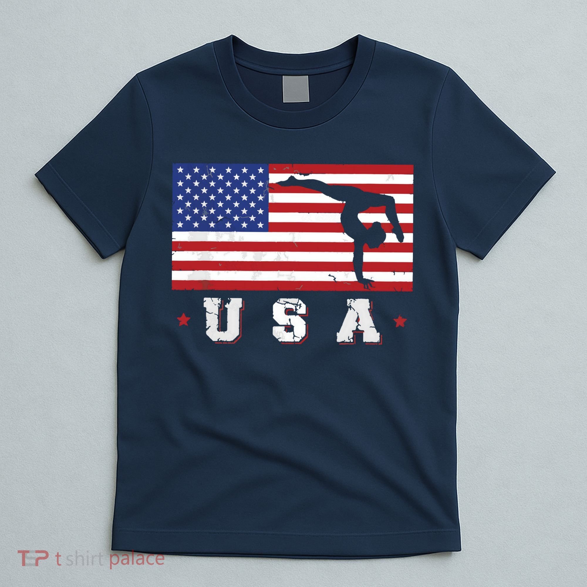 Patriotic Sports Gift American USA Flag Girl Gymnastics T-Shirt