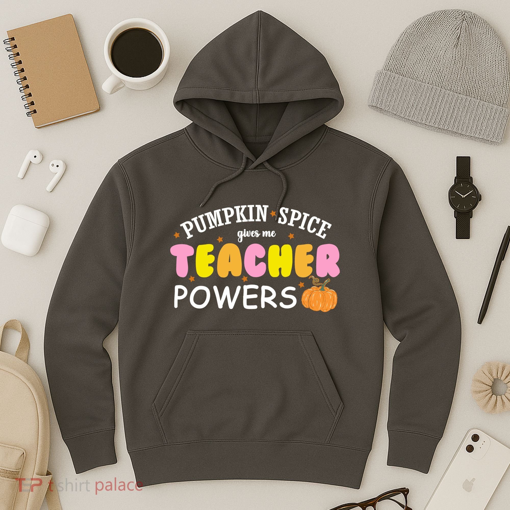 Pumpkin Spice Gives Me Teacher Powers Funny Fall Hoodie