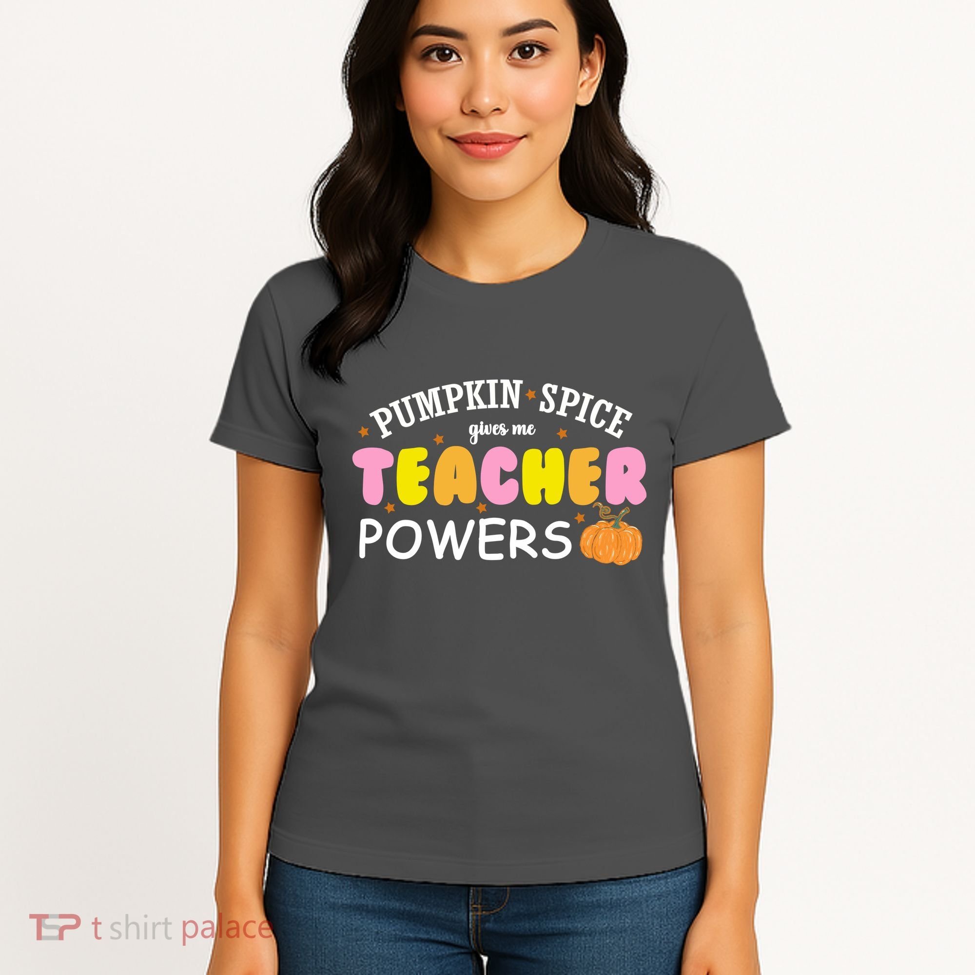 Pumpkin Spice Gives Me Teacher Powers Funny Fall Women's T-Shirt