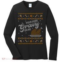 Poor Some Gravy In Me Ugly Sweater Thanksgiving Women's Long Sleeve Shirt thumb 0