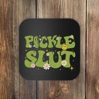 Pickle Slut Groovy Sarcastic Funny Saying Girl Loves Pickles Coaster thumb 0