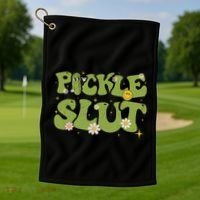 Pickle Slut Groovy Sarcastic Funny Saying Girl Loves Pickles Golf Towel thumb 1