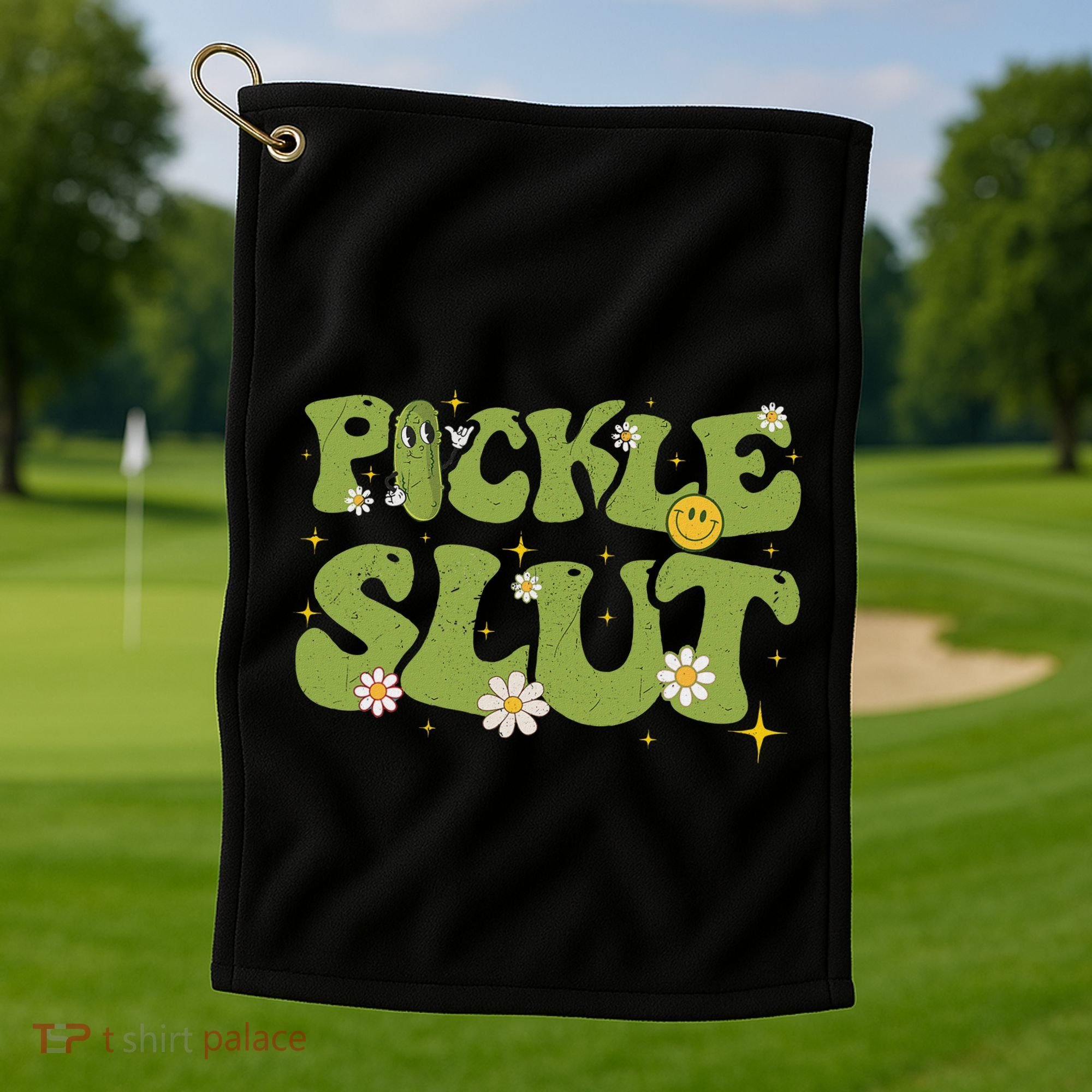 Pickle Slut Groovy Sarcastic Funny Saying Girl Loves Pickles Golf Towel