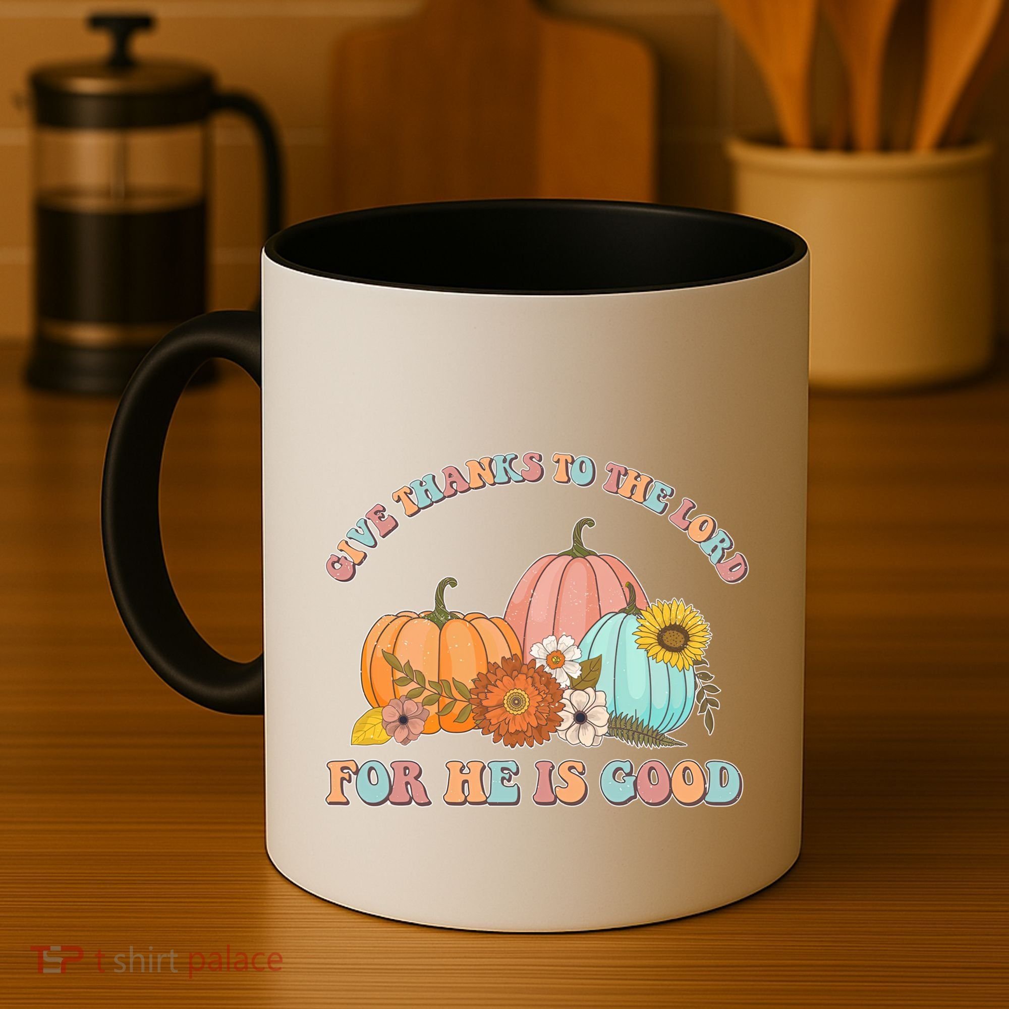 Pumpkin Stack Give Thanks To The Lord For He Is Good Autumn Funny Gift Coffee Mug