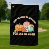 Pumpkin Stack Give Thanks To The Lord For He Is Good Autumn Funny Gift Golf Towel thumb 1