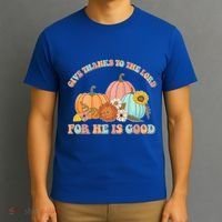Pumpkin Stack Give Thanks To The Lord For He Is Good Autumn Funny Gift T-Shirt thumb 3