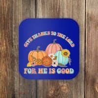 Pumpkin Stack Give Thanks To The Lord For He Is Good Autumn Funny Gift Coaster thumb 0