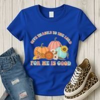 Pumpkin Stack Give Thanks To The Lord For He Is Good Autumn Funny Gift Women's T-Shirt thumb 3