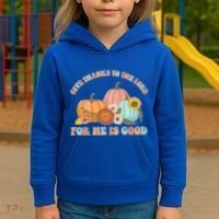 Pumpkin Stack Give Thanks To The Lord For He Is Good Autumn Funny Gift Kids Hoodie thumb 3
