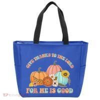 Pumpkin Stack Give Thanks To The Lord For He Is Good Autumn Funny Gift Tote Bag thumb 0